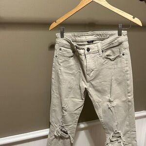 American Eagle Mens Slim Straight Distressed Jeans - Light Beige 29 x 32